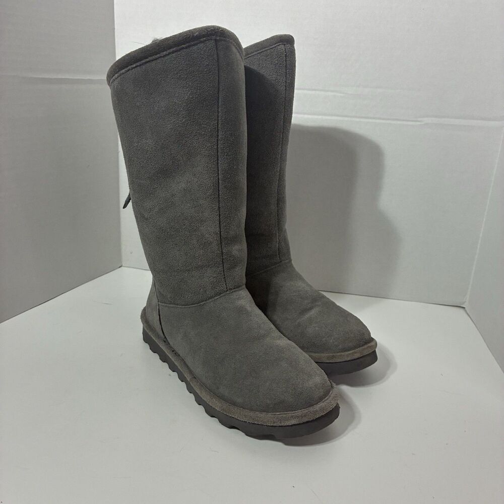 BEARPAW Women’s Size 7 Gray Suede Tall Lace Up Winter Boots Faux Fur Lined